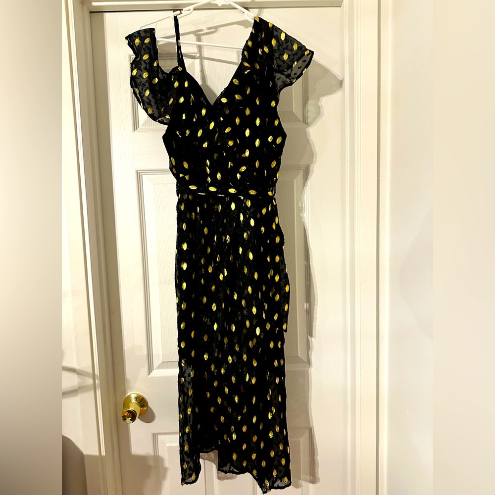 Bloomchic Asymmetrical Shoulder Glitter Dot Tulip Skirt MIDI Dress size 12 NWT